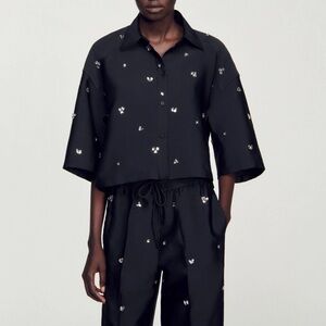 Sandro Mentissa Oversized Cropped Shirt